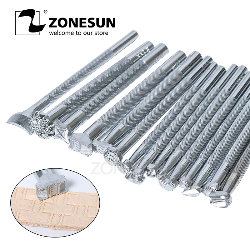 ZONESUN leather embossing kit Carving Printing Tool DIY Manual Leather Craft Stamps Art Pattern Leather Stamping Printing Tools