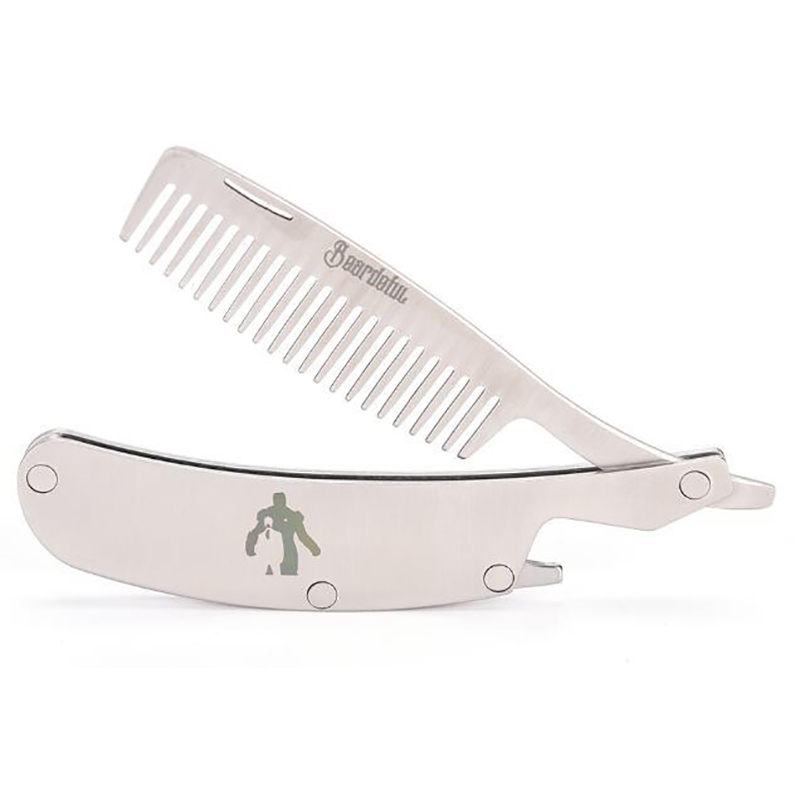 Peine plegable de acero inoxidable para hombre, herramienta para el cuidado de la barba, práctico y de uso