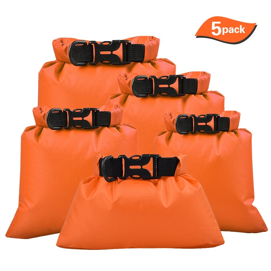 5 stuks waterdichte opbergzakken voor buiten, zwemtassen, droge zakken, smartphone-cameratassen voor drijvend watersporten, polyester taffeta: Oranje