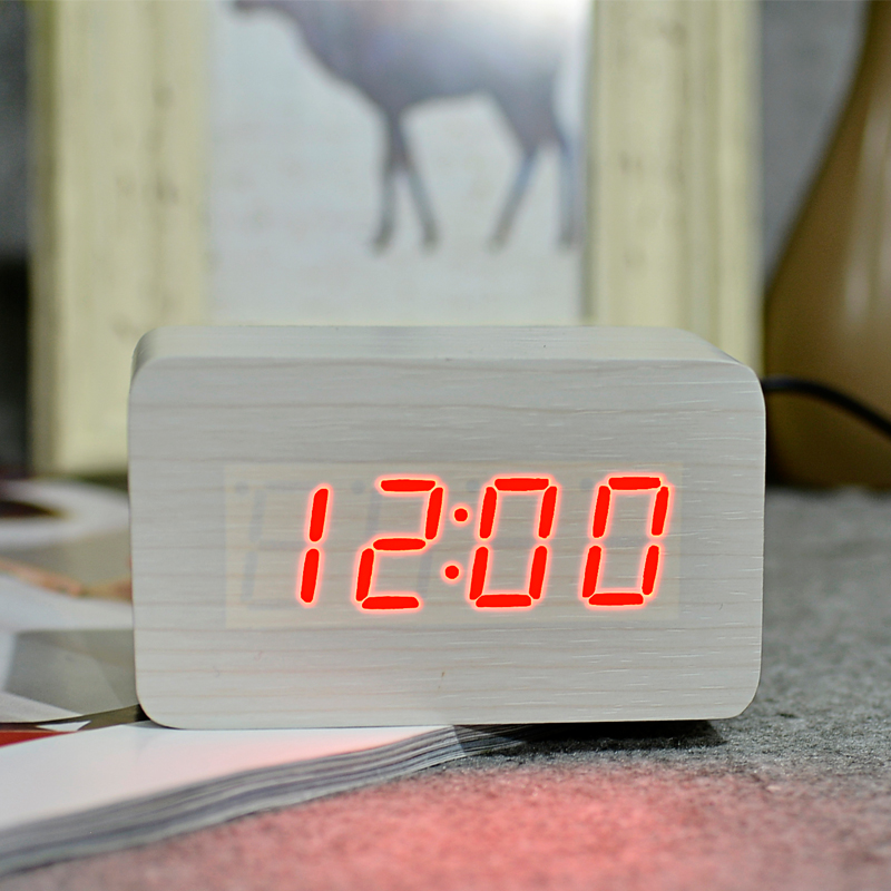 FiBiSonic Red series Thermometer LED Digital Clock,Sounds Control Wooden Alarm Clocks,Desktop Clock