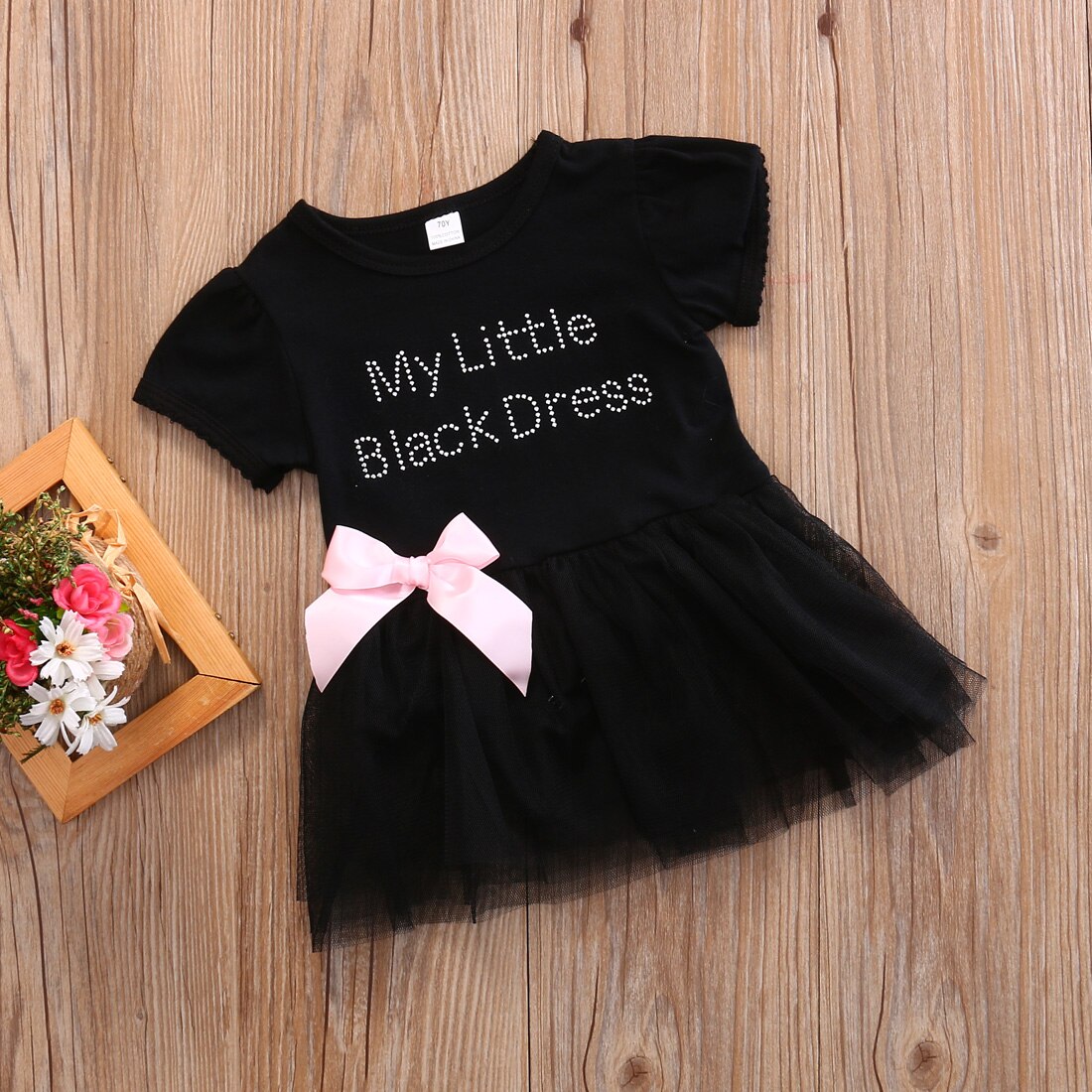 My Little Black Dress Infant Baby Girls Short Sleeve Tutu Dress Lace Bowknot Mini Party Dress: 18M