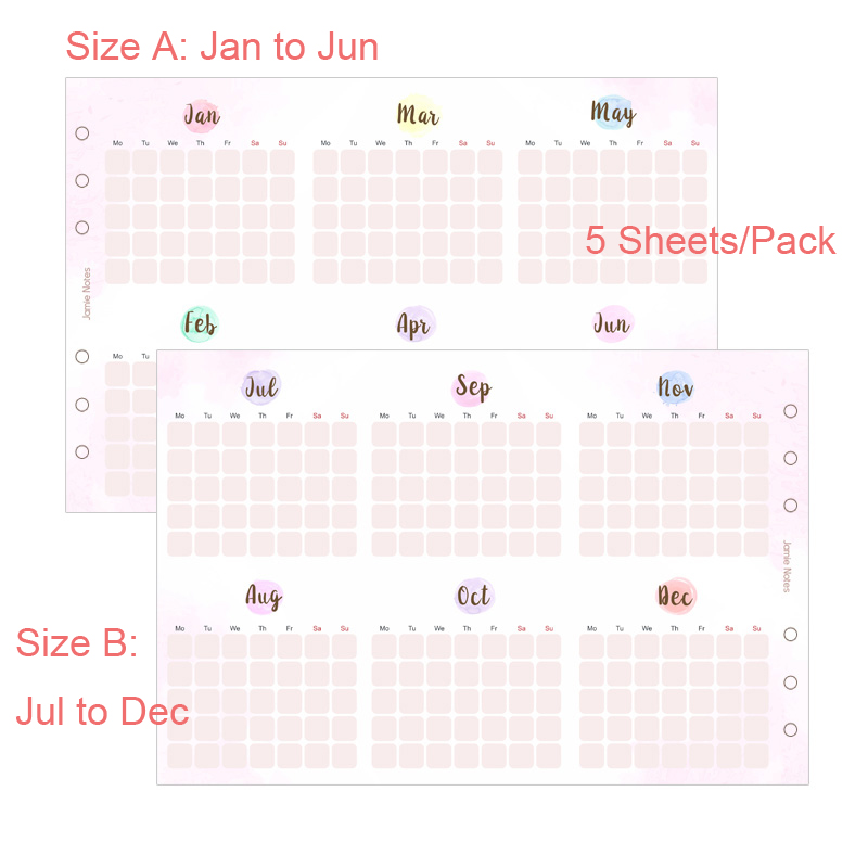 Fromthenon Pink Cute Monthly Planner Inserts A5A6A7 Notebook Refill Filler Papers 2022 Agenda Planner School Stationery: Monthly Plan / A5