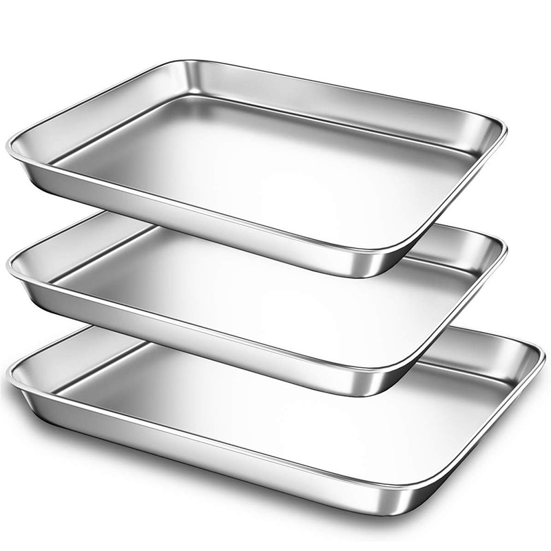 Baking Sheet Pans for Toaster Oven, Small Stainless Steel Cookie Sheets Metal Bakeware Pan, Sturdy & Heavy Rectangle Tray , 3 Pi: Default Title