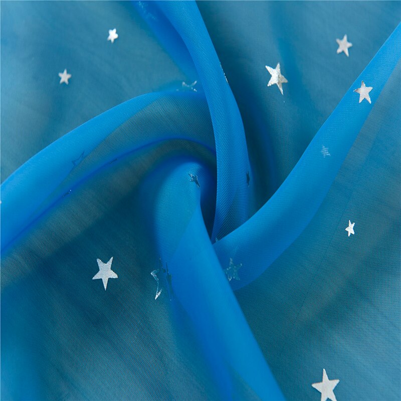 Transparent Tulle Curtains Screens Perforation 1pc Five-pointed Star Curtains Polyester Window Drapes Sheer Hook: blue perforation / 100x200cm