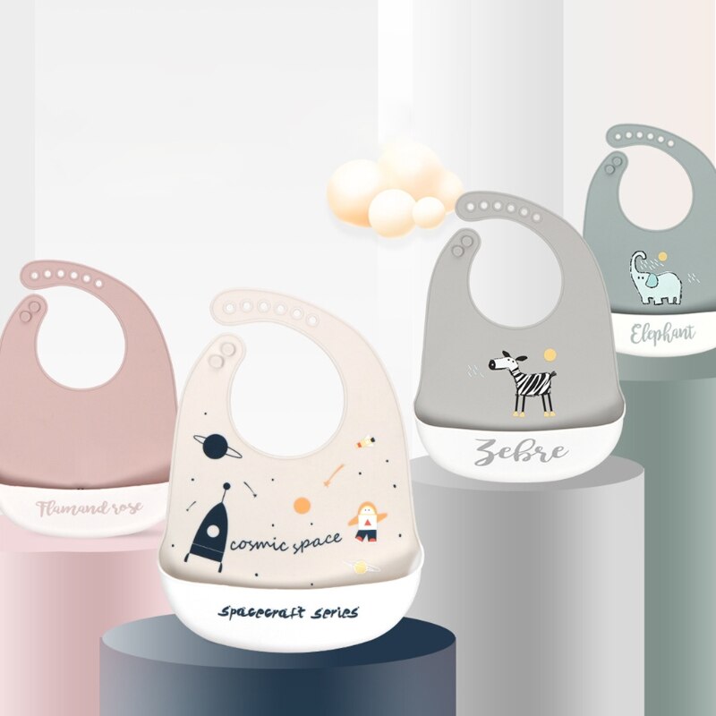 Baby Cartoon Waterproof Bibs Food Grade Silicone Newborn Feeding Saliva Towel