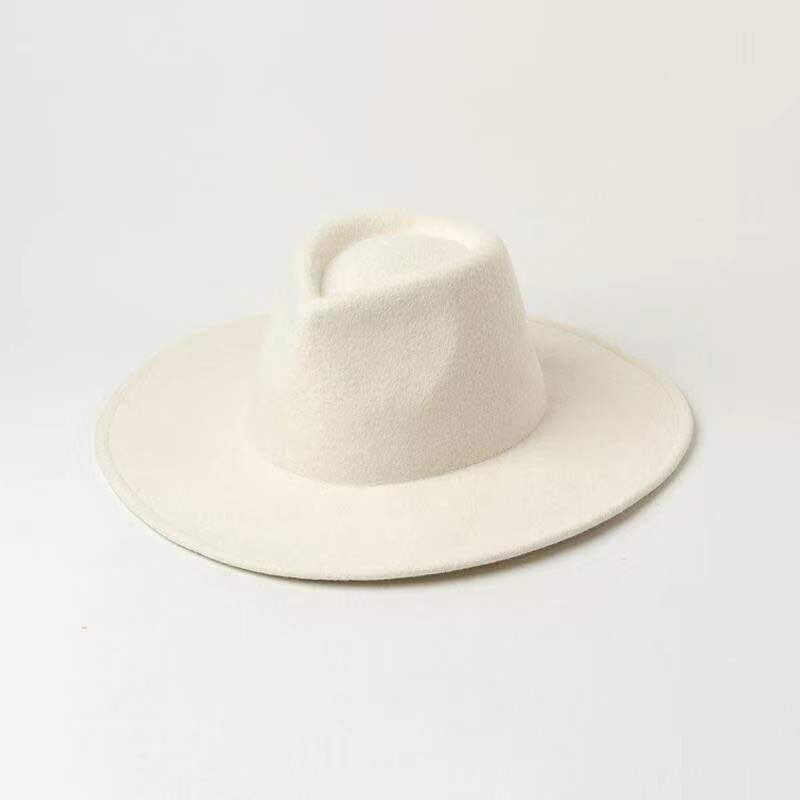 01905-hh8149 britisk stil vinteruld solid klassisk fedoras kasket mænd kvinder panama jazz hat: Hvid
