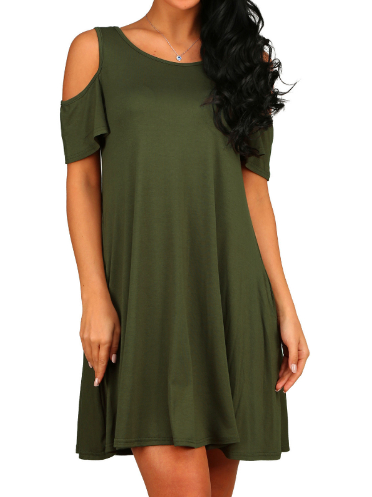 Vestido sexi Vintage con hombros descubiertos, vestido suelto de manga corta para mujer, Mini vestido de Color sólido, Vestidos de para discoteca: XXL / Verde