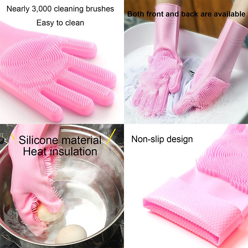 5 color 1/2 pairs Silicone Dishwashing Gloves Magic Multifunction Cleaning Gloves Sponge Rubber Scrub Gloves Kitchen Tool
