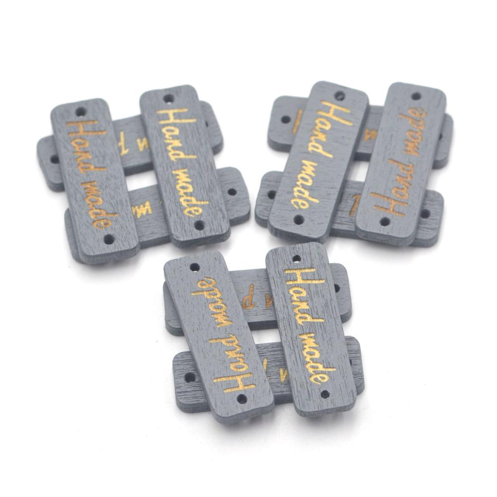 KALASO 50Pcs Wooden Handmade Label Tags Sewing 2 Holes Gray Color Buttons Clothing custom label DIY Crafts Supplies Decor