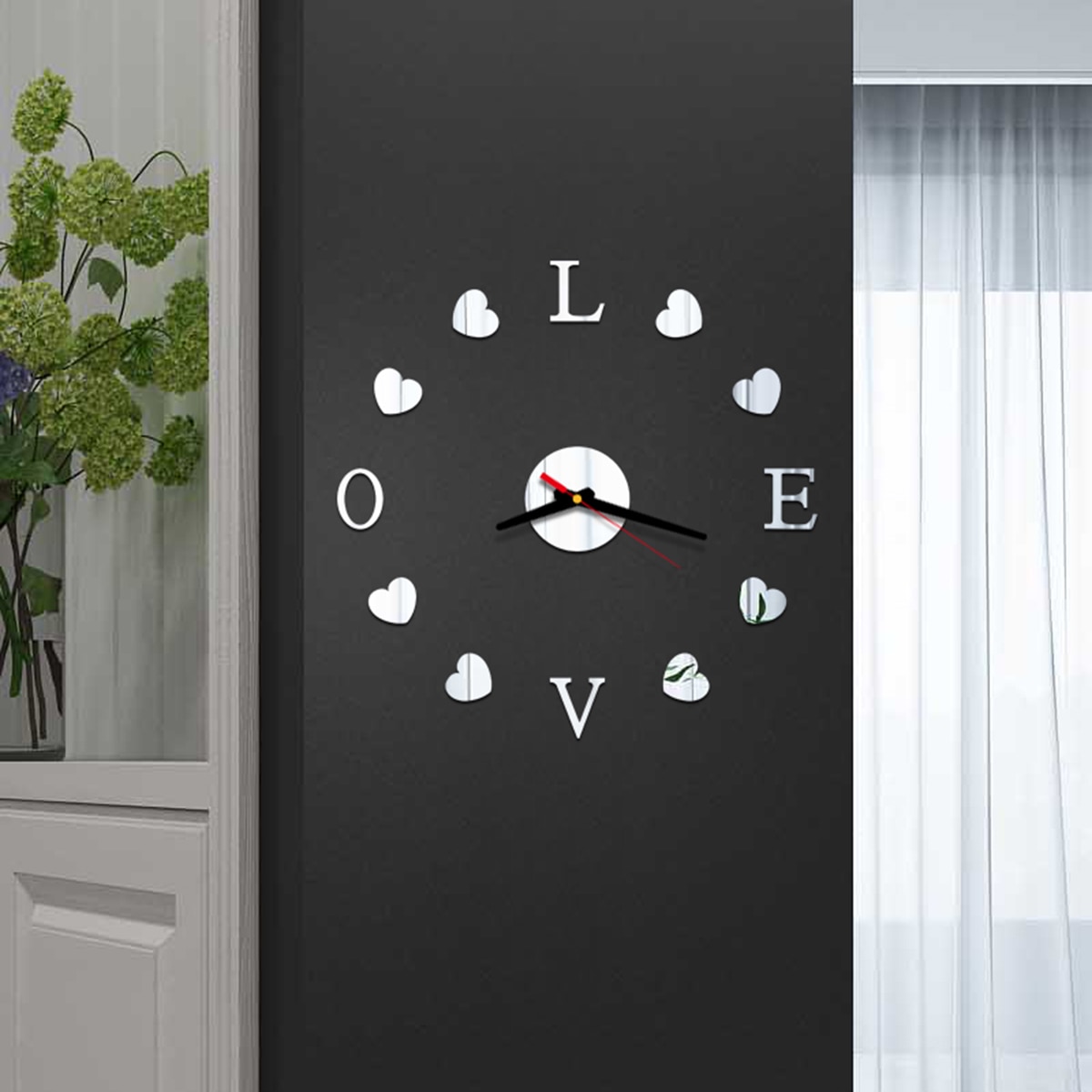 AA DIY Wall Clock Solid Color Frameless Acrylic Wall Clock Kit for Living Room Bedroom Office(Red/Black/Golden/Silver)