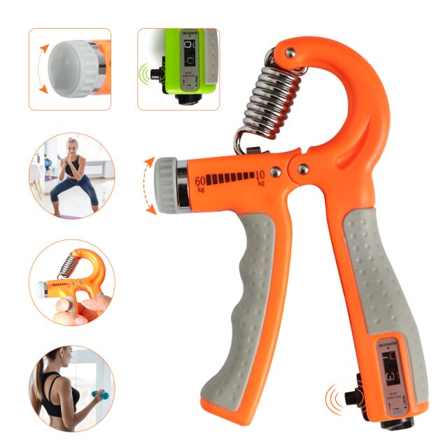 Empuñadura de Mano Ajustable en Forma de R, Expansor Deportivo, para Ejercicio, Contador de Fuerza, Pinza de Dedo: Naranja