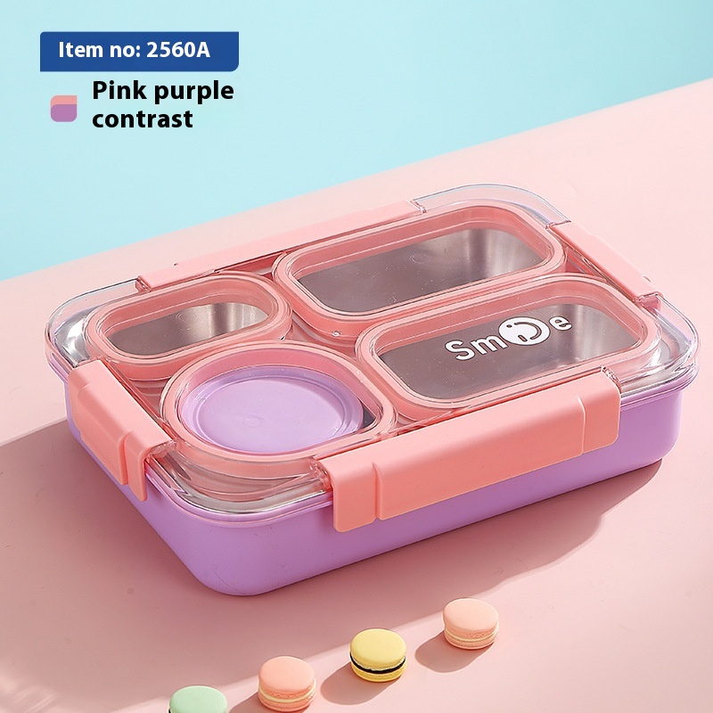 Stainless Steel 4 Divided Compartments Bento Lunch Box Kids Insulated Lunch Box for School Office Kitchen Food Storage Container: Orange