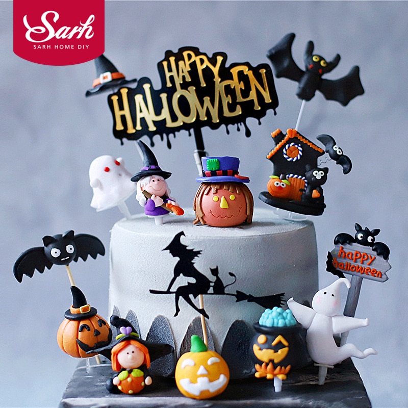 Akryyli onnellinen halloween savi lepakko haamu kurpitsa kakku päällystys temppu tai herkku juhlatarvikkeet jälkiruoan koristelu