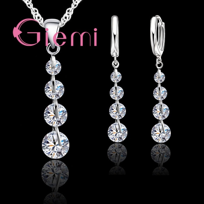 Romantische Pure 925 Sterling Zilver Link Chain Crystal Hanger Sieraden Set Voor Vrouwen Choker Bruiloft Sieraden Set