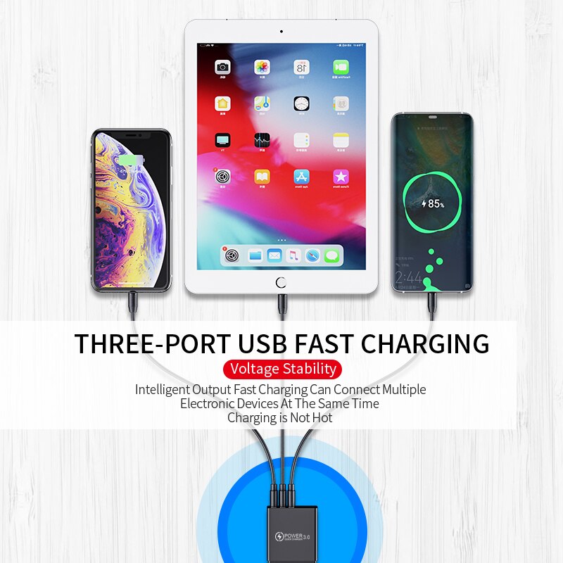 Ładowarka USB 5V 3A szybka ładowarka do telefonu QC 3.0 do Samsung S20 iPhone Xiaomi telefon komórkowy wyświetlacz LED 3 porty ładowarka ścienna Adapter