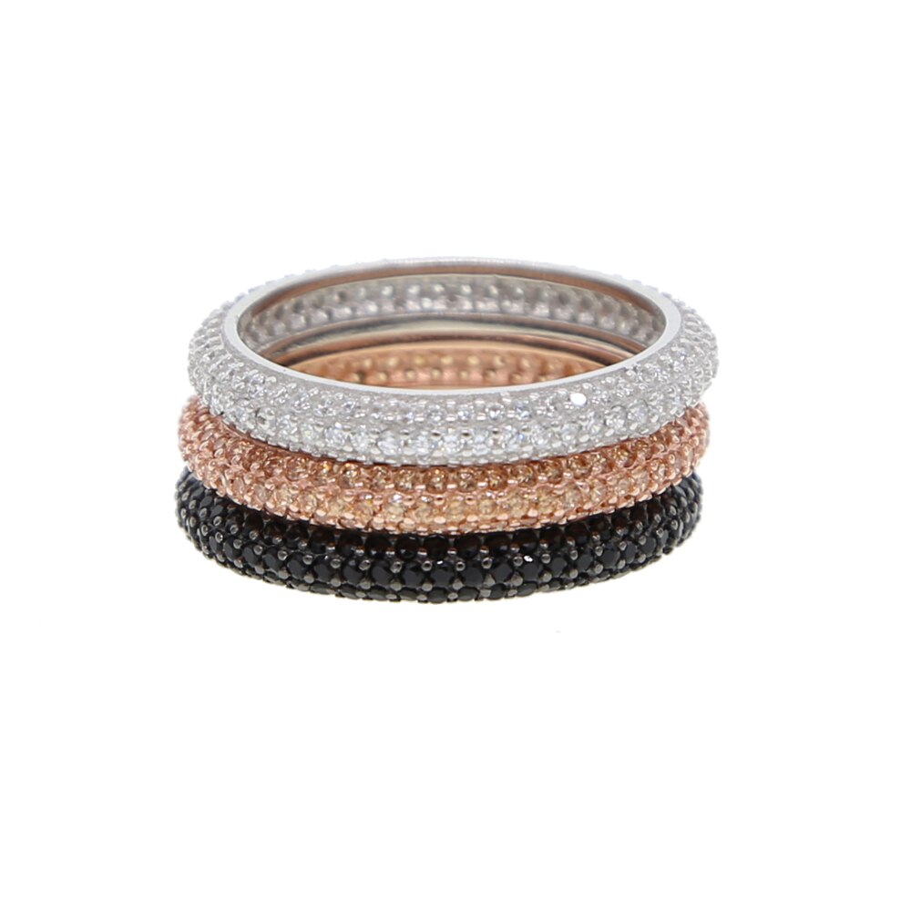 Sterling Silver 925 stack line micro pave cz eternity 3 colors stacking 925 silver full cz paved Engagement wedding band cz ring