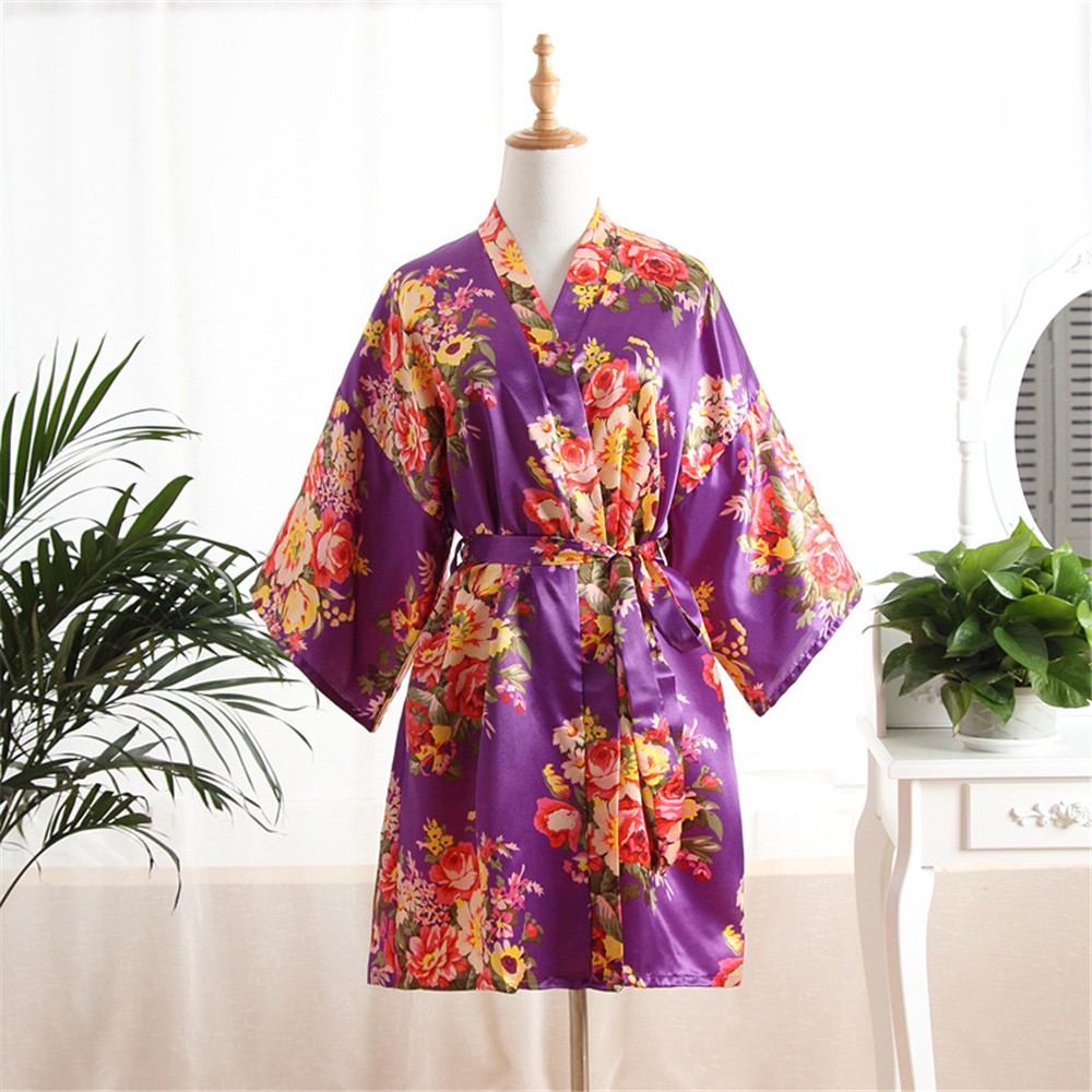 Vrouwen Badjas Sexy Losse Bruiloft Gewaad Casual Lounge Nachtkleding Kimono Print Pioen V-hals Mini Home Kleding: Sky Blue