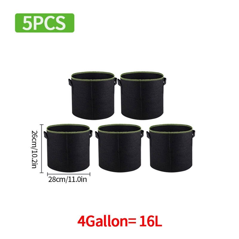 5pcs 3/4/5/7 Gallon Plant Flower Grow Bags Pot Home Garden Tools Potato Strawberry Felt Vegetable Jardin Gardening Growing Pot: 16L 4Gallons