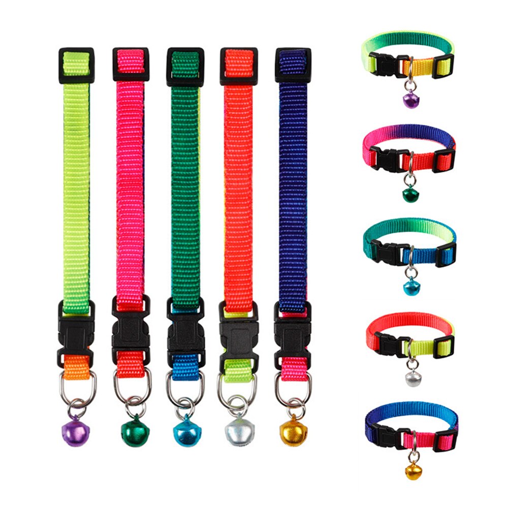 3 Pcs Verstelbare Zachte Nylon Huisdier Halsbanden Met Klokken Rainbow Kleurrijke Honden Halsbanden Kat Halsbanden Voor Kleine Huisdier