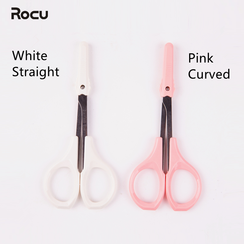 Tijeras de maquillaje pequeñas de acero inoxidable para cejas, herramientas de belleza de corte Facial, pelo de nariz, punta afilada, mango de deslizamiento: 1 white and 1 pink