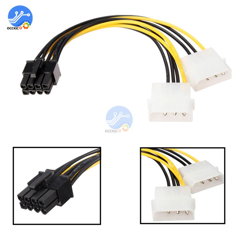 Dual Molex LP4 4 Pin naar 8 Pin PCI-E Express Connectors Converter Adapter Power Cable