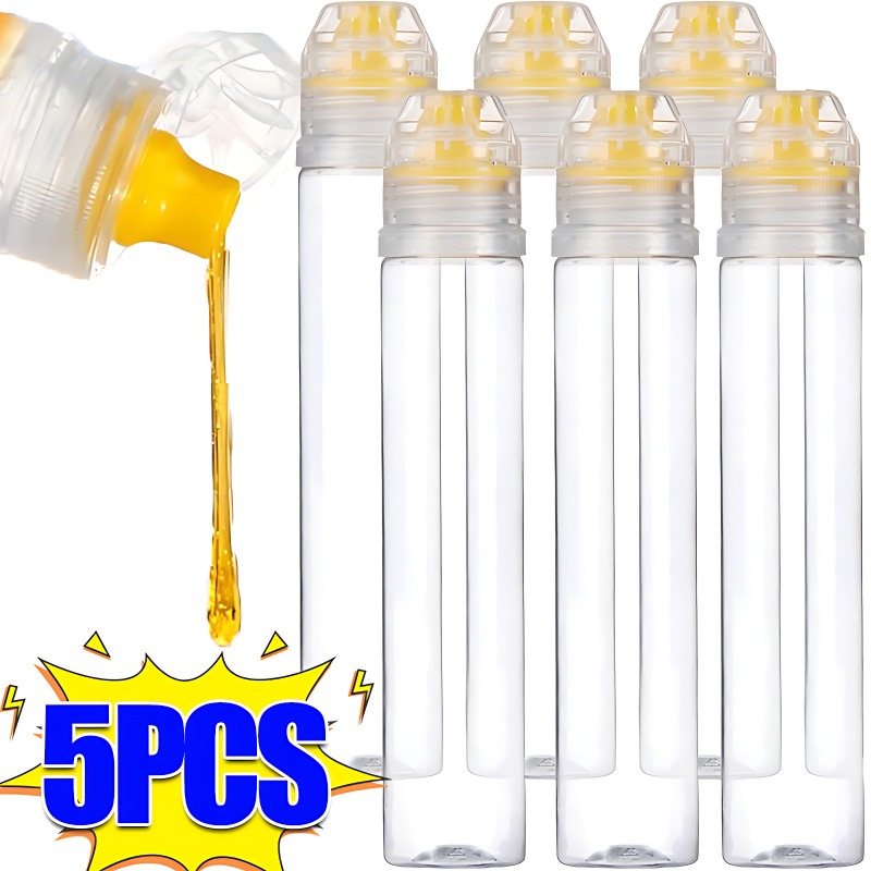 5/1pc plastic knijpflesjes met honing en dressing, navulbare kruidenflesjes met klapdeksel voor siroop/saus/olie.