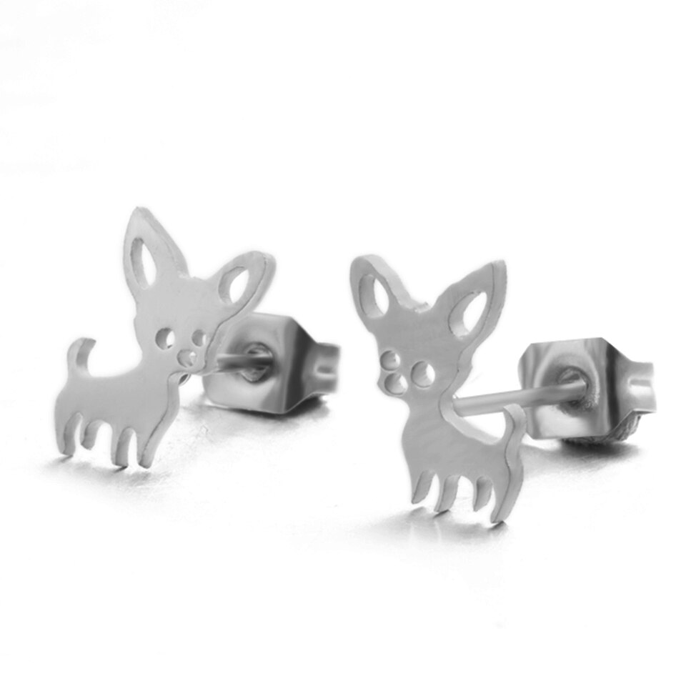 Mini pendientes de acero inoxidable con forma de Chihuahua para mujer, aretes pequeños con forma de Animal, color dorado, a la , accesorios de joyería: E021143D