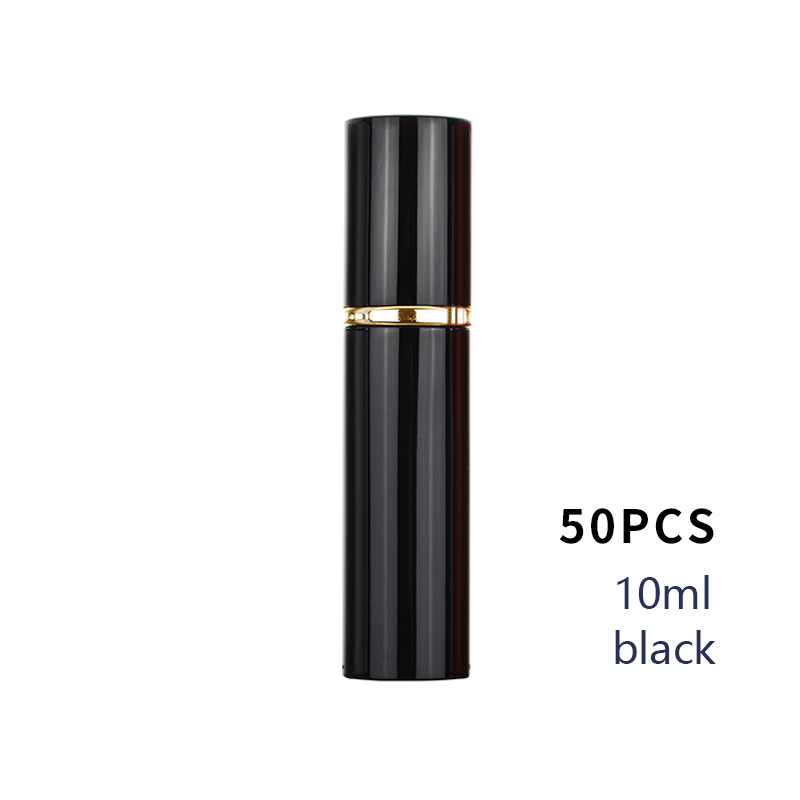 Gratis logo op maat, 10 ml lege draagbare glazen parfumflesjes met aluminium omhulsel, navulbare cosmetische etui.: 50 stuks zwart