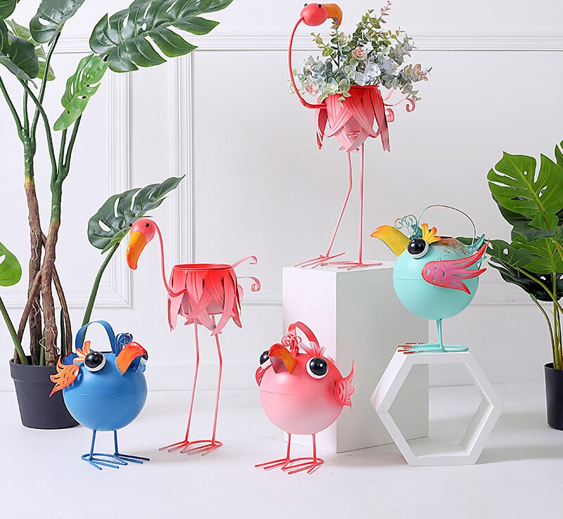 Vogel Plantenbakken Flamingo-Creëren Een Intrigerende Bloemen Display-Passionate Smeedijzeren Flamingo Thuis Vloer Bloempotten