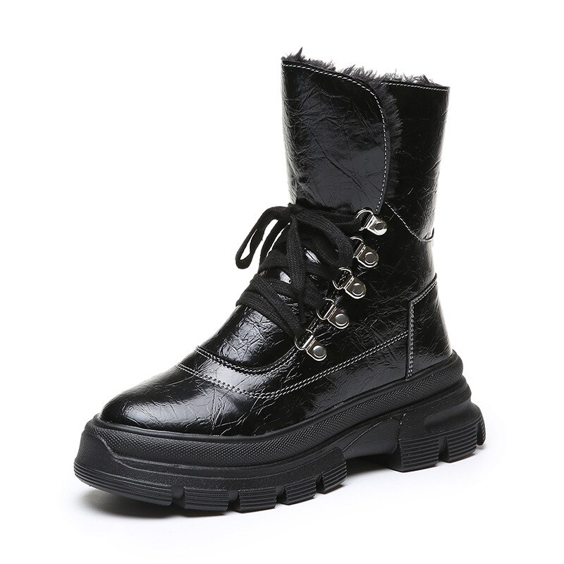 Shiny Winter Boots Women Snow Boots Female White Ladies Shoes Plush Waterproof Shoes Woman Keep Warm Shoes I5-51: Black / 5