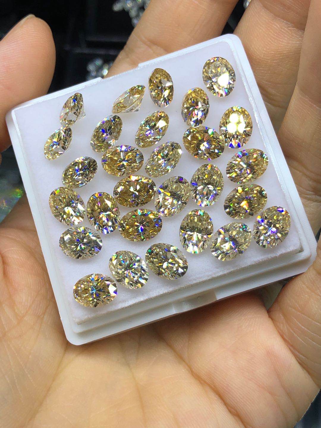 Anillo de diamantes de imitación con forma ovalada, 5x7mm, color champán, VVS1, talla gratis, orferta de fábrica