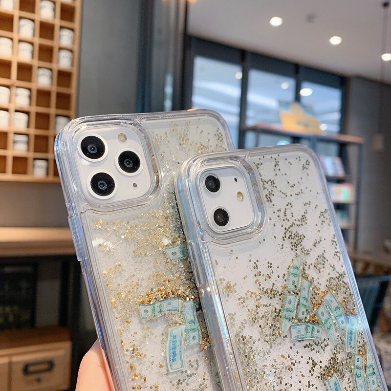 Quicksand Shining Dynamic Dollar Liquid Phone Case For iPhone 7 8 Plus XR XS Max 11 Hard PC Bling Glitter Back Cover Coque Capa