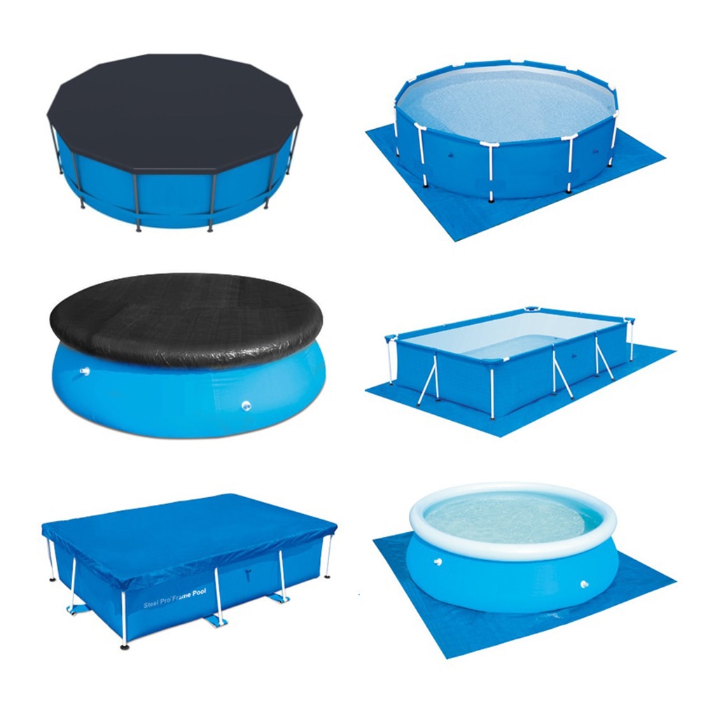 Durable Swimming Pool Cover Black Dustproof Sheet PVC Tarp Portetector for Outdoor Paddling Pool 8ft/10ft/12ft/15ft