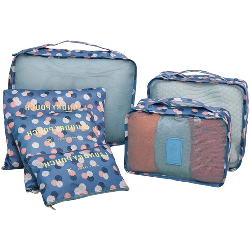 6 Pcs Set Large Capacity Travel Storage Bag with Reinforced Zipper Duvets Sheets Y5JC: Blue flowers