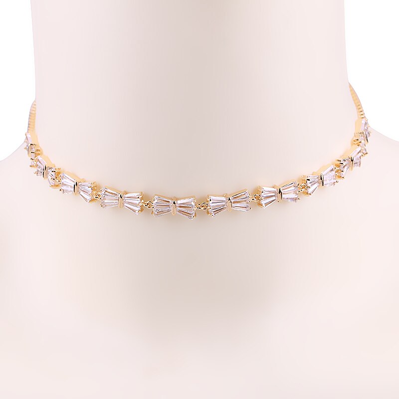 MIEG Marquesa Leaf Zirconia cúbica CZ, Gargantilla DE TENIS brillante, collares para mujer, joyería: 14K GOLD 012