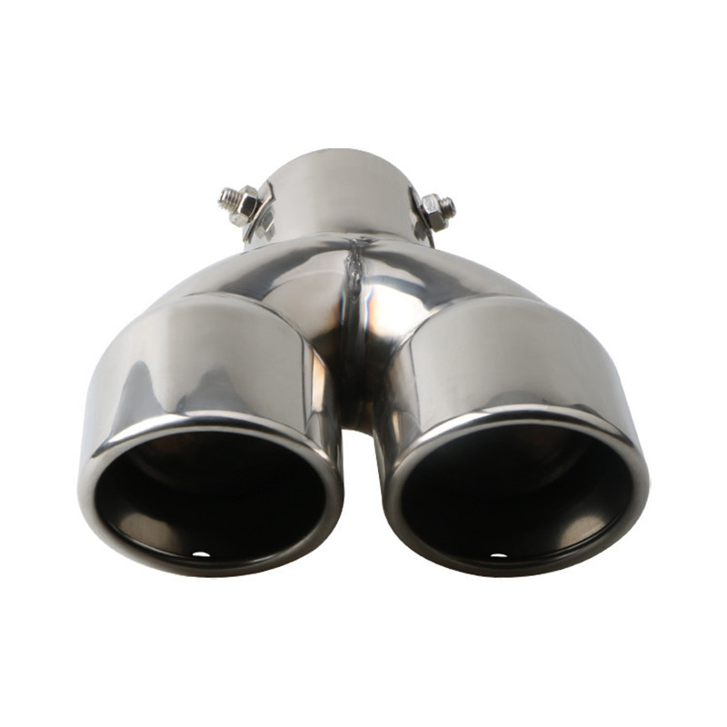 63mm Car Exhaust Pipe Muffler Tail Pipe Double Outlet Tailpipe Universal Stainless Steel Dual Rear Muffler Noise Canceller