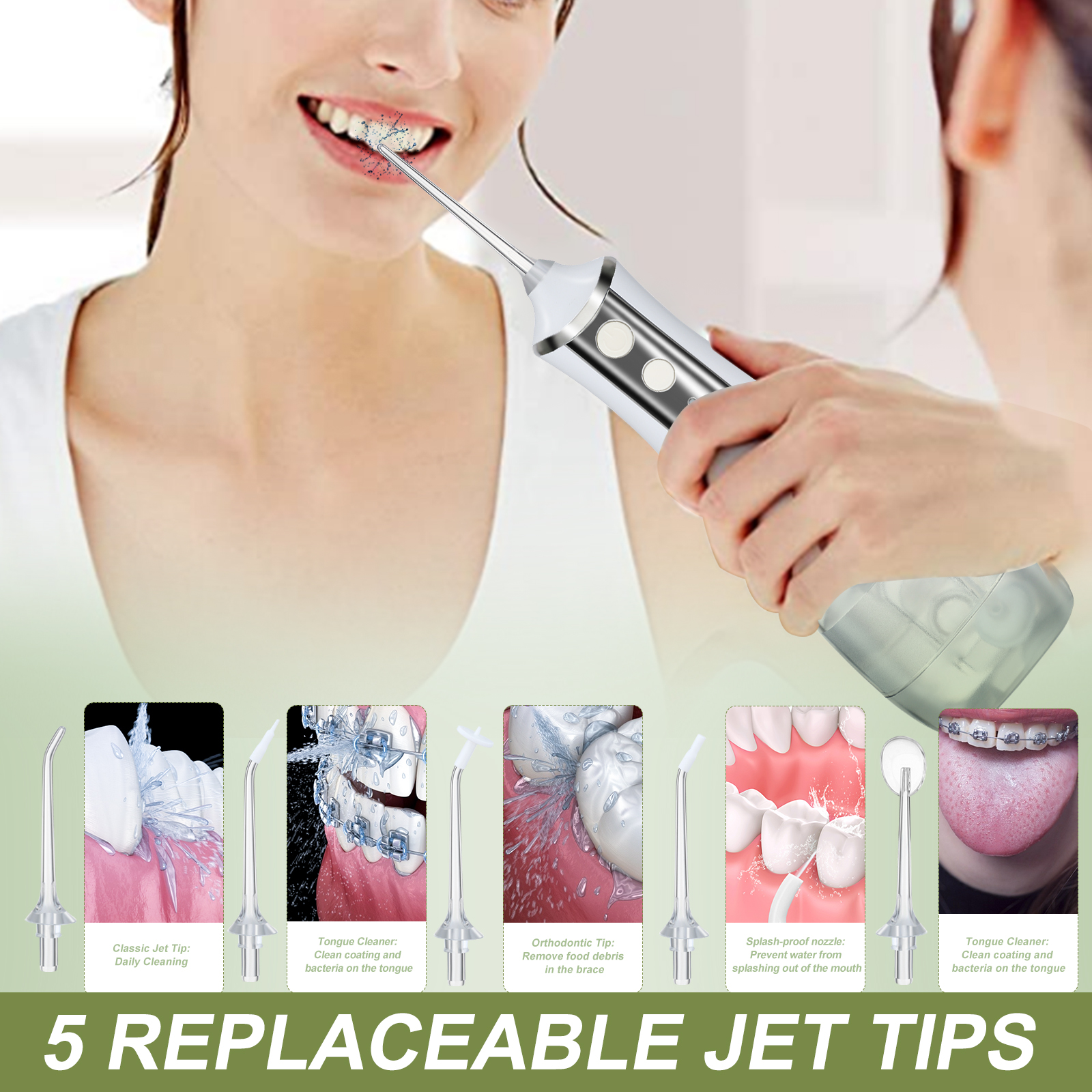 Irrigateur buccal électrique, hydropropulseur, Rechargeable en 3 modes, blanchiment des dents, Jet d'eau, réservoir d'eau de 350ML, étanche, nettoyeur de dents