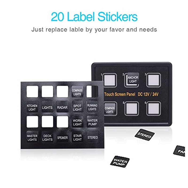 MICTUNING Advanced 6 In 1 Touch Screen Switch Panel DC12-24V 6 Gang LED Slim Touch Control Panel Box for Car Marine Boat Caravan