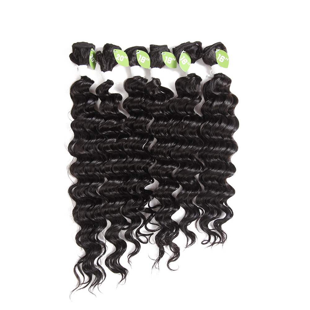 Deep wave hair weave 6 bundter/pakke naturlige sorte syntetiske hårextensions, der væver 16-20 tommer varmebestandigt fiberhårskud: #1b