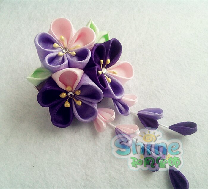 Japanischen Sakura Tsumami zaiku kanzashi Haarnadel Zubehör Rosa verrotten Gelb für Kimono Yukata Geisha Haar Clip Handgemachte Kopfschmuck