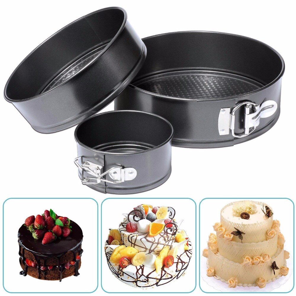 Springform Pan Set of 3 Non-stick Cheesecake Pan, Includes 4" 7" 9" Round Cake Pan, 6" Icing Spatula and Icing Smoother