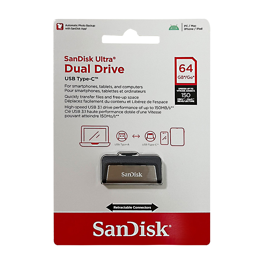 SanDisk Ultra Dual Drive USB 3.1 Tipo-C 256GB 128GB 64GB Unidade Flash USB multifuncional SDDDC2 para smartphones/tablets/computador