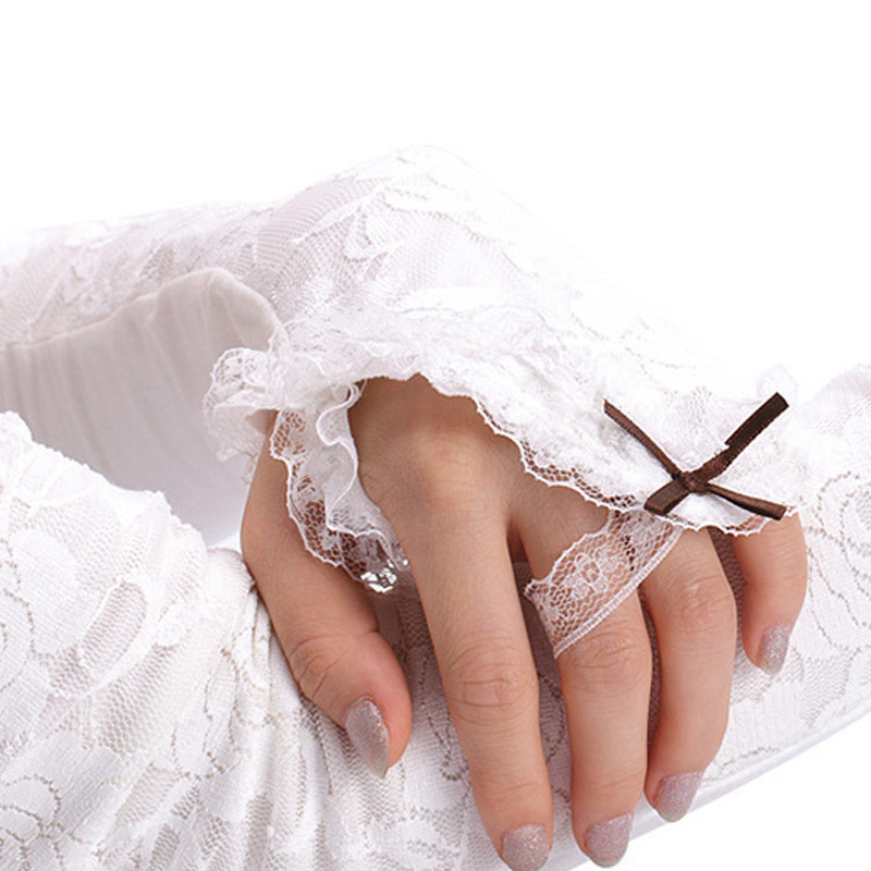 Summer Women Long Lace Fingerless Gloves Girls Sun Protection Floral Arm Sleeve Thin Cooling Driving Cycling Gloves