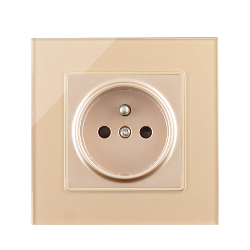 Frenc Stanard Electrical Socket AC110V-250V Plug Luxury Gold Socket Singel/Double/Trible/Quadruple Socket Crystal Glass Panel: Singel Socket