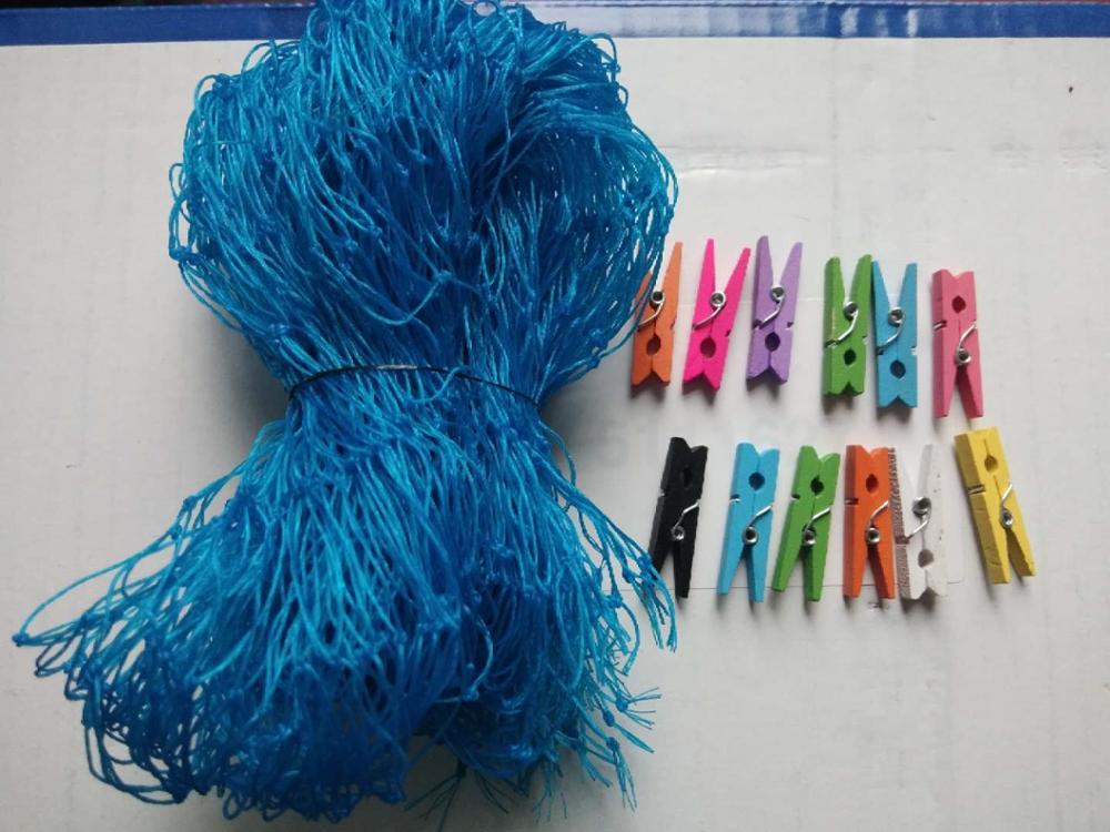 1M Visnet + Houten Klemmen Clip Creatieve Fotowand Festival Partij Decoratie, bar Winkel Decoratie Thuis Decoratie Hanger: Blauw