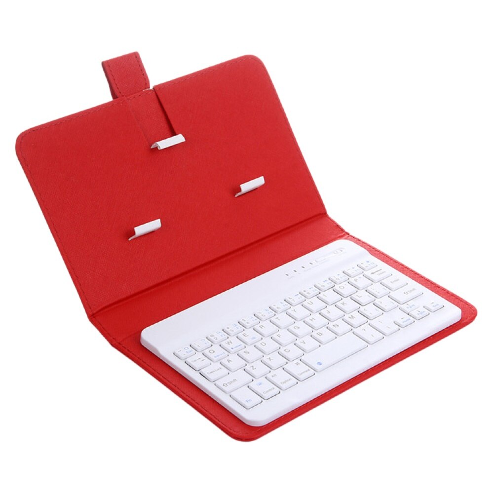 Portable Wireless Bluetooth Keyboard with Faux Leather Case for iPhone Samsung Xiaomi smartphones within 7 inches Phone: Red