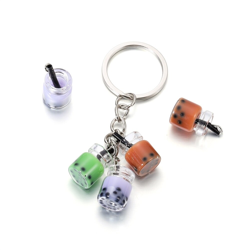 Lote de 10 unidades de adornos de perla de resina en miniatura para té de la leche, colgantes Boba, abalorios de botella para Llavero artesanal, joyería, accesorios para manualidades