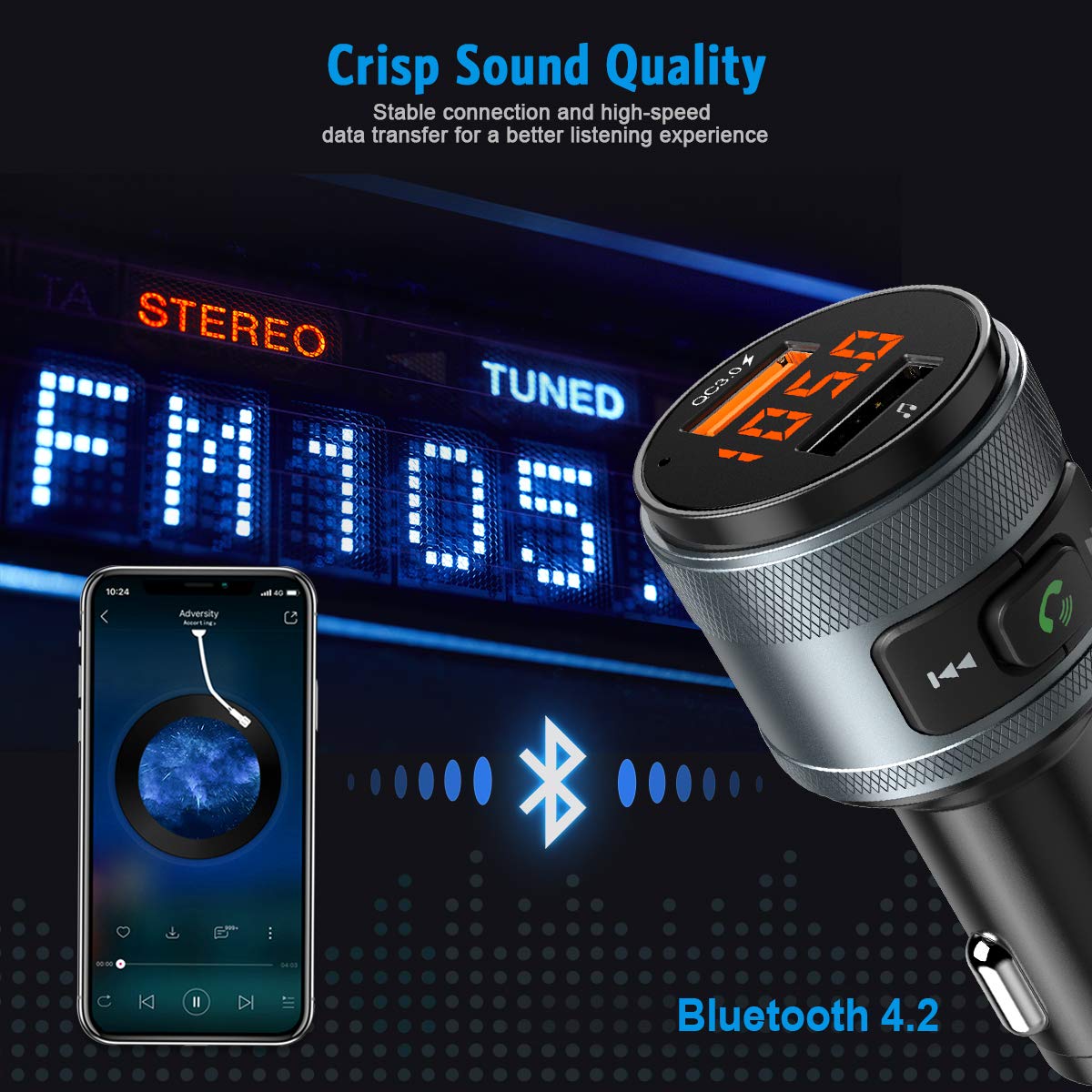 SRUIK Bluetooth Fm-zender QC3.0 Auto FM Adapter met Dual Usb-poorten Charger Handsfree Bellen Auto Kit Pen drive met Lader