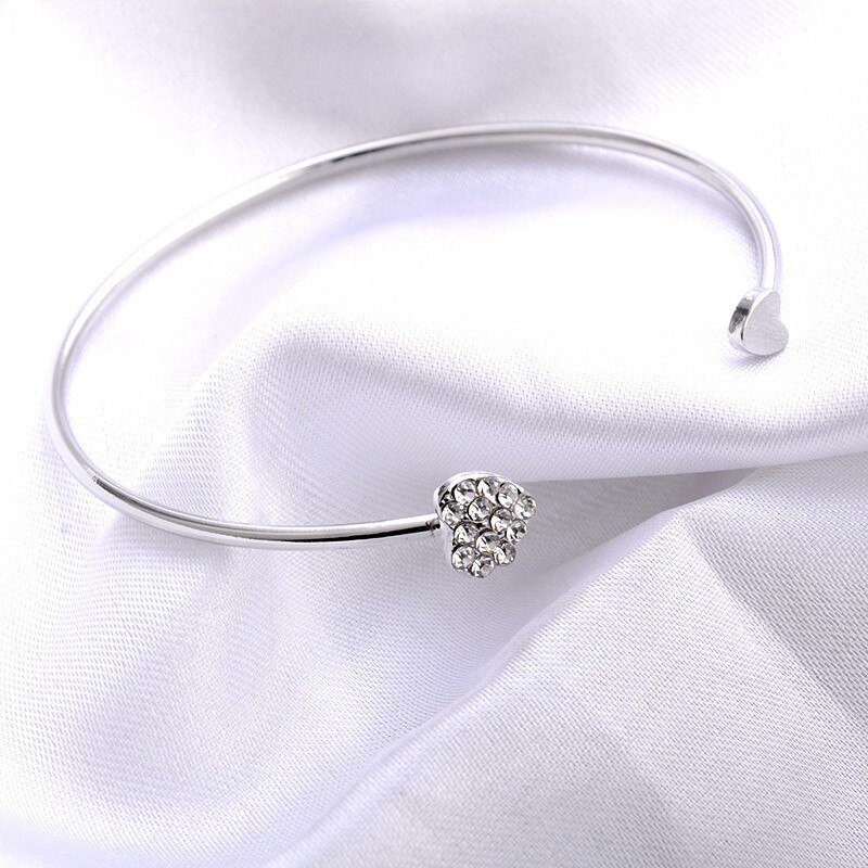 Dubbel Hart Kristal Armband Vrouwen Sieraden Meisje Verstelbare Manchet Armbanden Bangles Sieraden Pulseras: Silver Bracelet