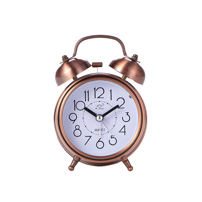 Réveil classique 3 pouces Vintage rétro, horloge à pointeur silencieuse, alarme forte avec double sonnette, veilleuse de chevet pour chambre à coucher: copper